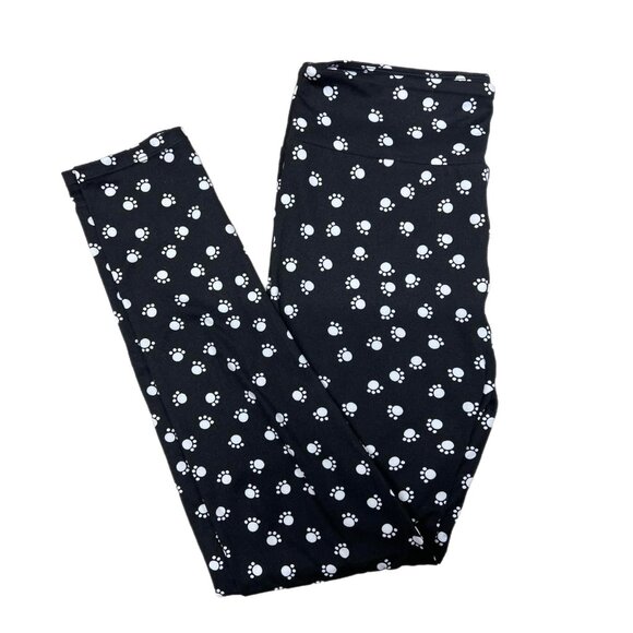 NEW LuLaRoe Leggings Paw Print Black White Animal Dog Comfy Stretch Tween - Picture 3 of 4